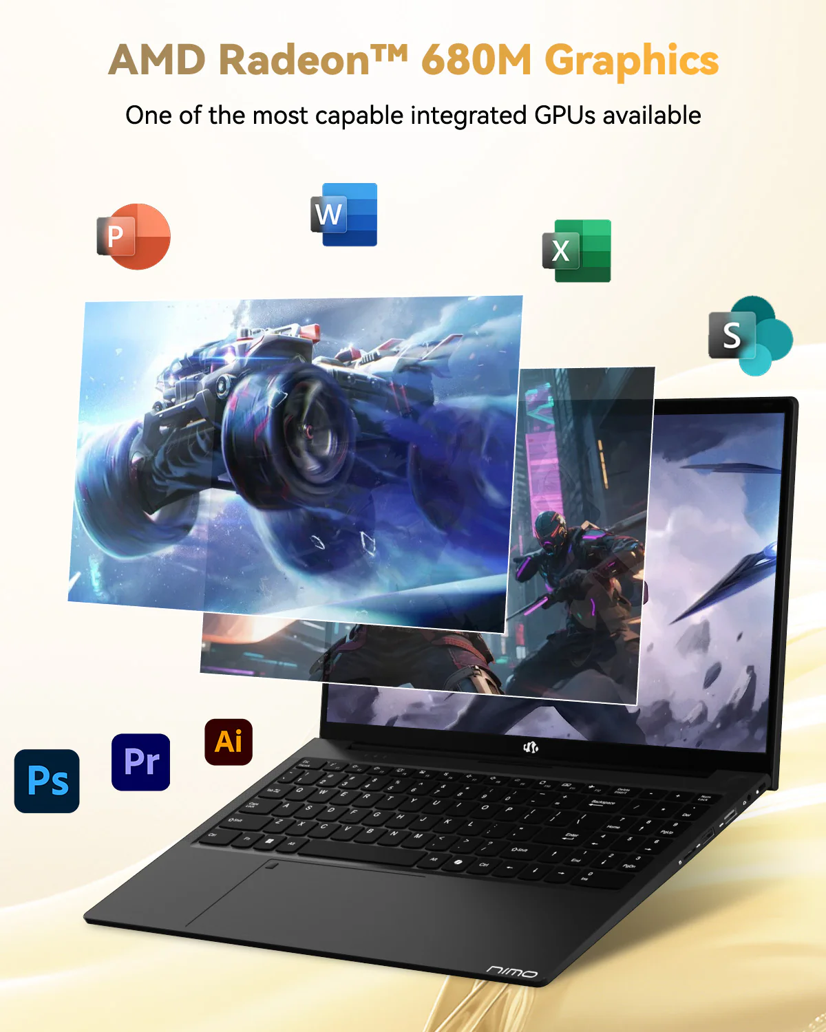 NIMO 15.6" Light-Gaming-Laptop, 8 Cores AMD Ryzen 7 Pro 6850U 16GB LPDDR5 RAM 1TB SSD (Beat i7-1360P Up to 4.7GHz) AMD Radeon 680M GPU IPS FHD Computer with 100W Type-C Backlit Keyboard Fingerprint - Image 6